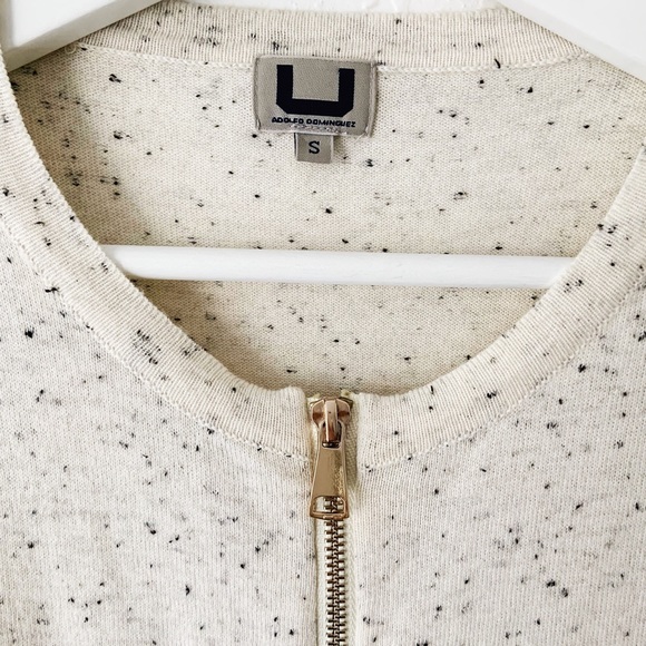 Adolfo Dominguez Cream Dotted Zip Up Sweater - Picture 2 of 5